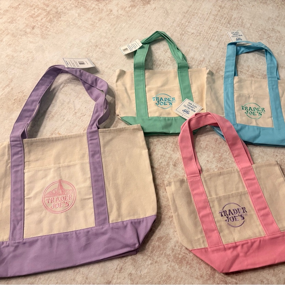 Trader Joe’s Pastel Canvas Mini and Large Tote bundle of all 4 colors.